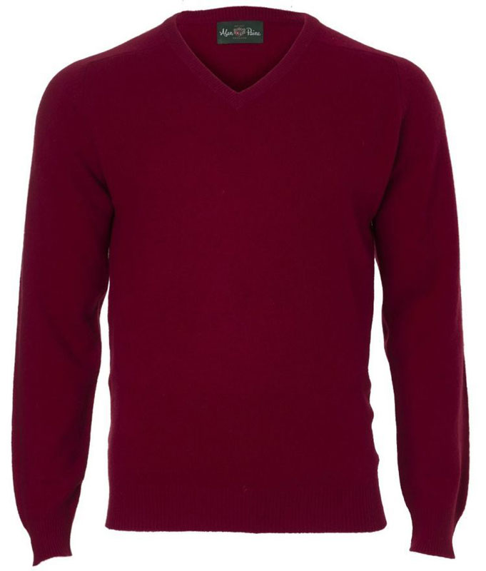 Alan Paine Lamswol Pullover V-hals, Updated Fit - Bordeaux - Afbeelding 4