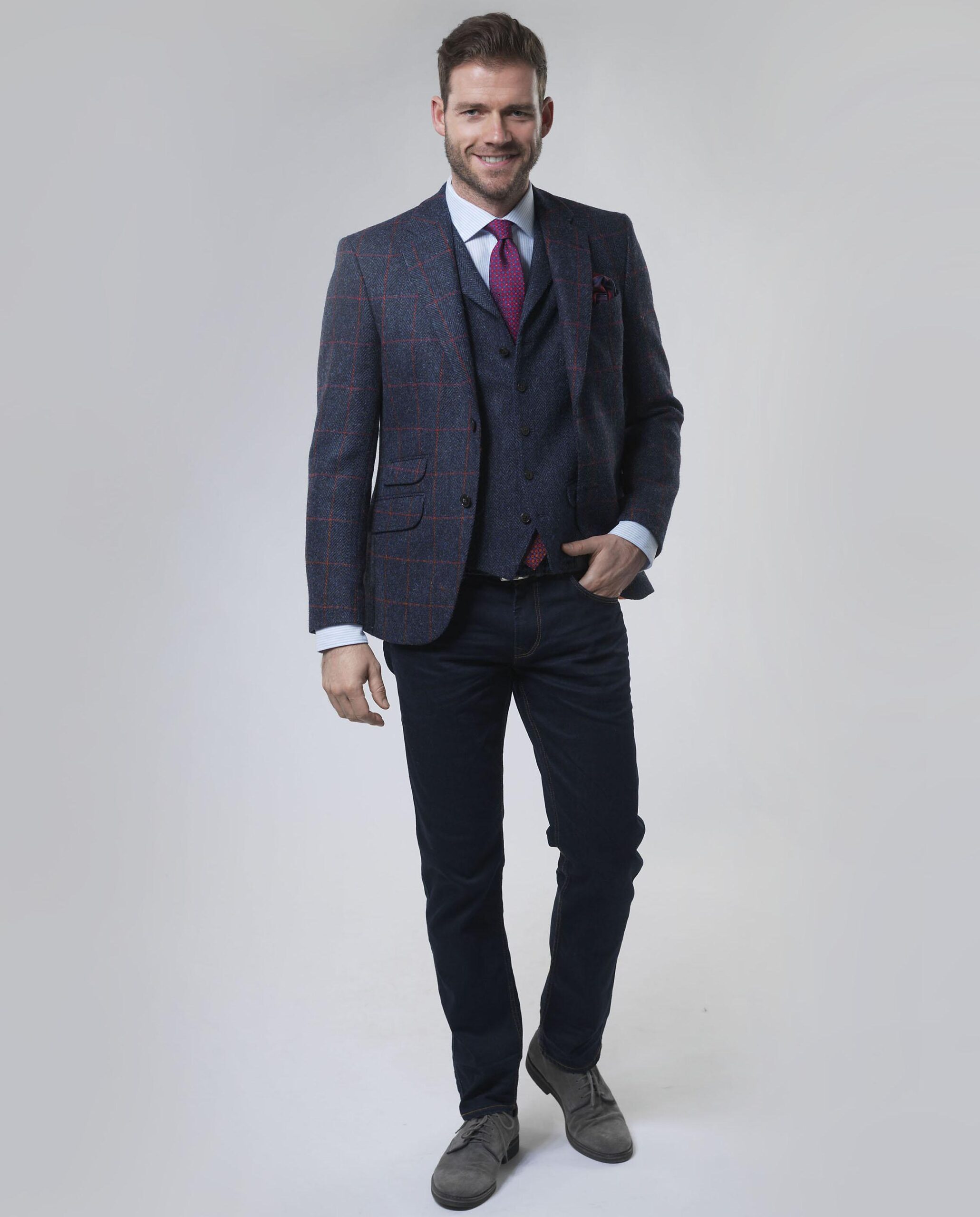 Harris Tweed Jacket "London" In Red Overcheck - Afbeelding 5