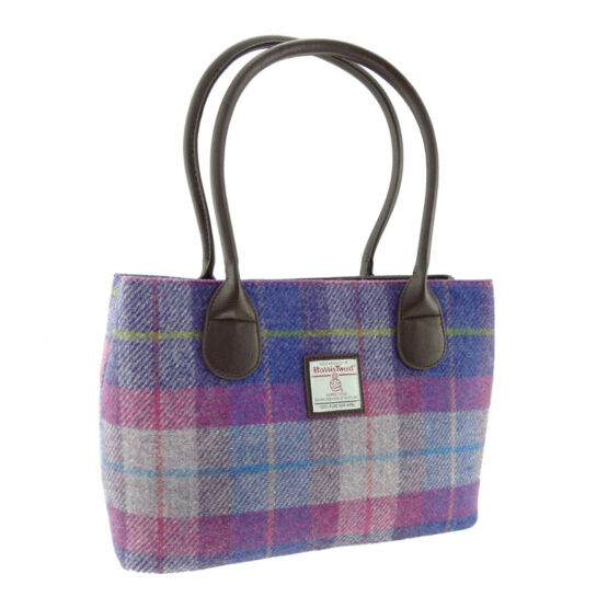 Harris Tweed 'Cassley' Classic Handbag in Purple/Pink Tartan