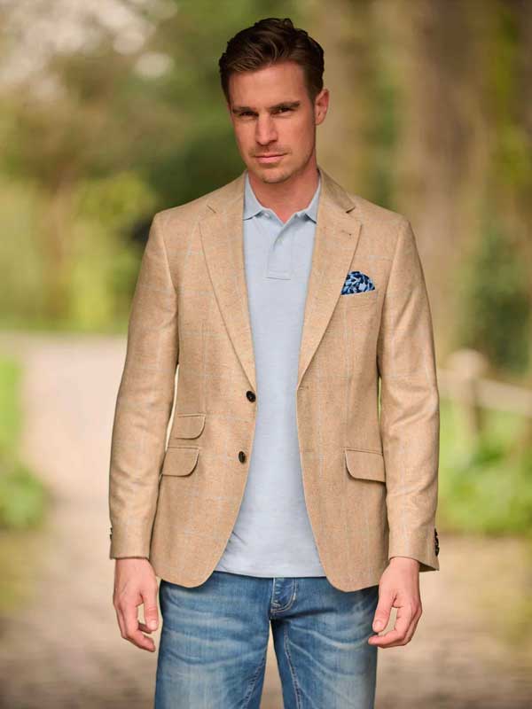 Veste d'été en soie à carreaux beiges London Veste d'été en soie à carreaux beiges London