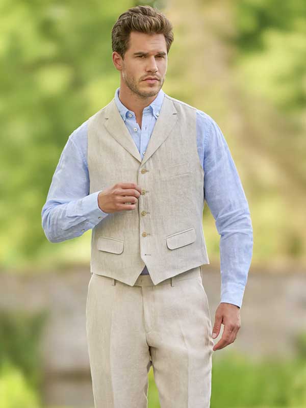 Gilet en lin du Pays de Galles avec revers, nature