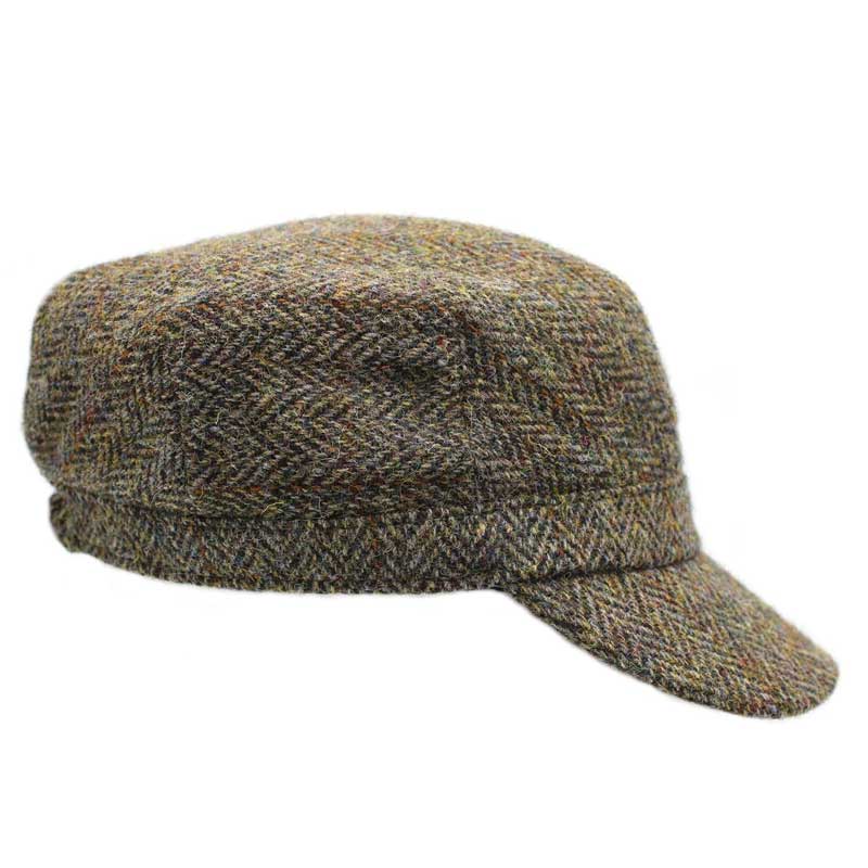 Harris_Tweed_Ladies_Cadet_Cap_Green_Brown_Herringbone