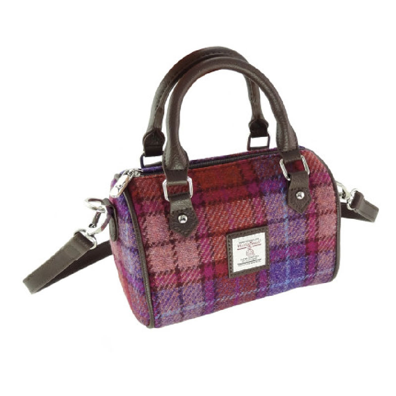 Mini sac bowling Harris Tweed Kilbride en tartan orange et violet