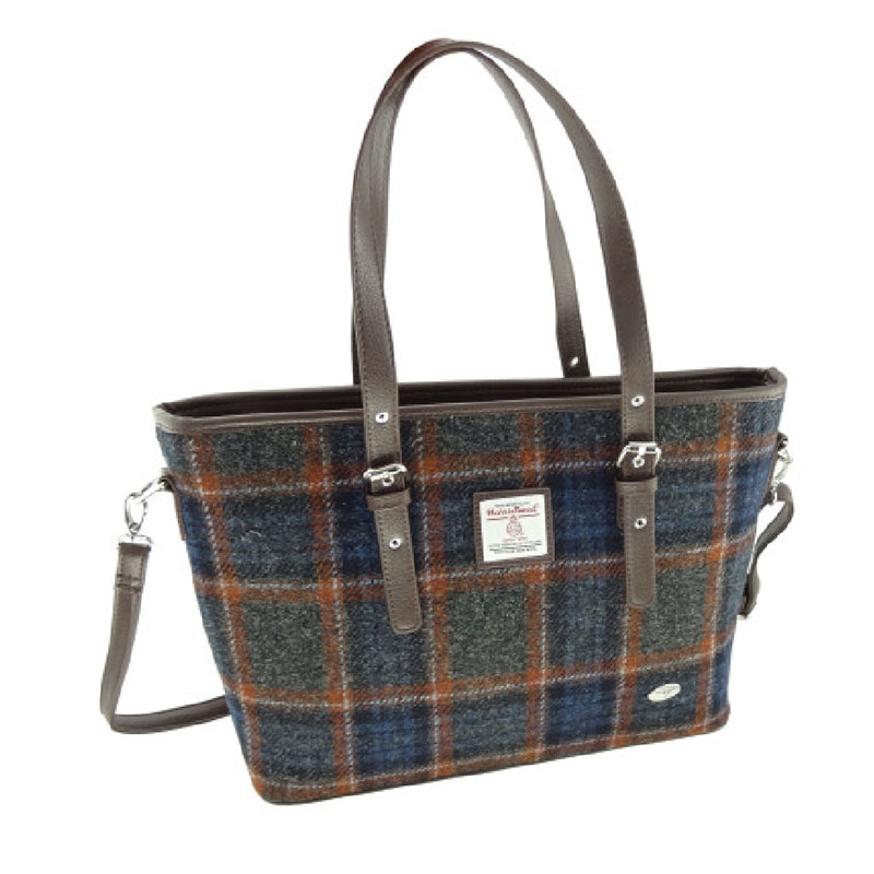 Sac fourre-tout Harris Tweed Spey gris à carreaux rouille