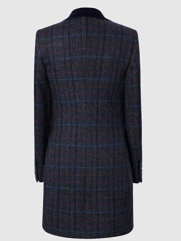 Harris Tweed Dames Overjas, Tori 3/4 Coat Navy Multi Check - Afbeelding 4