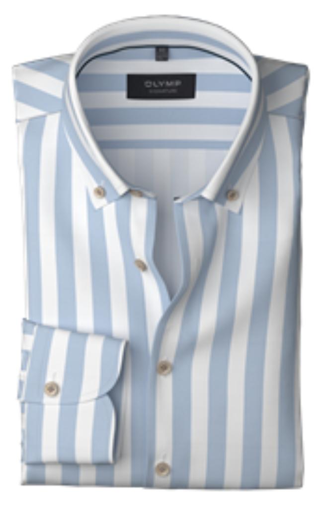 OLYMP_SIGNATURE__tailored_fit__Wit_Blauw_Gestreept