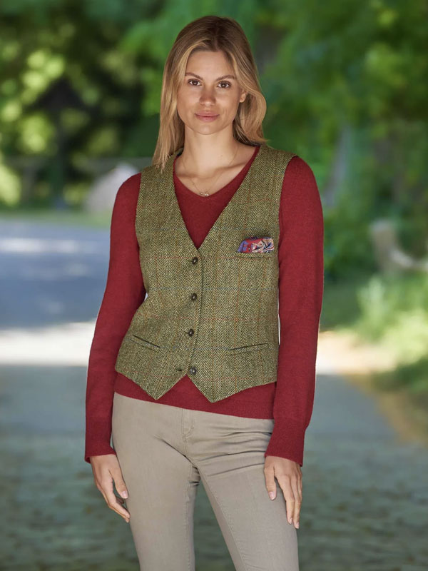 Gilet Lea pour femme en Harris Tweed, couleur vert clair Gilet Lea pour femme en Harris Tweed, couleur vert clair