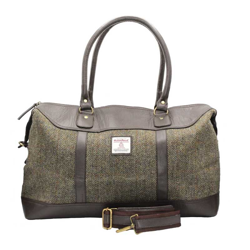 Sac de voyage en cuir Brodie Harris Tweed vert et marron à chevrons Sac de voyage en cuir Brodie Harris Tweed vert et marron à chevrons