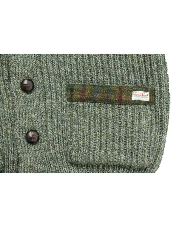 Chunky Knit Traditional Cardigan With Harris Tweed Patches Derby Tweed - Afbeelding 3