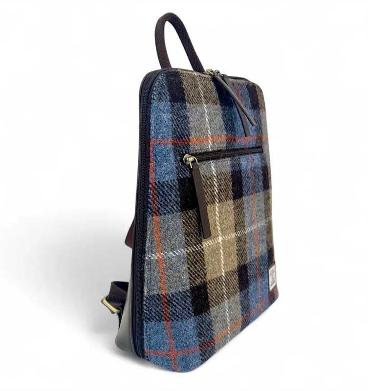 Harris Tweed Backpack In Blue/Brown Check - Afbeelding 3
