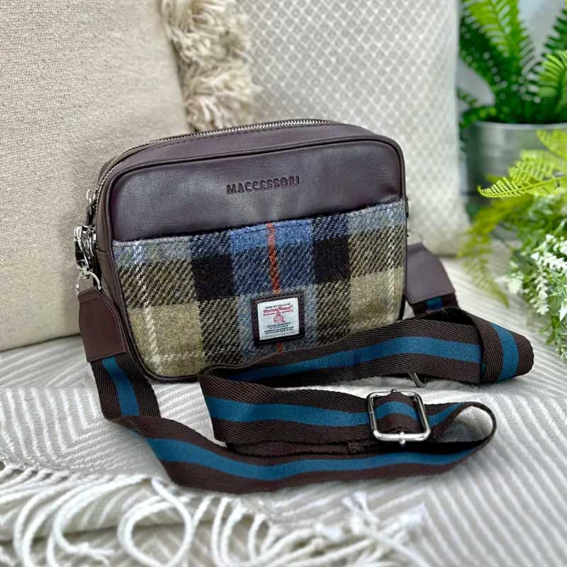 Harris Tweed Camera Bag In Blue/Brown Check - Afbeelding 6