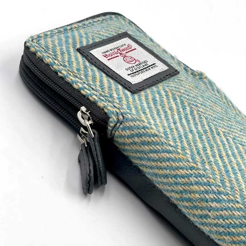 Harris Tweed Double Glasses Sleeve in Turquoise Herringbone - Afbeelding 3