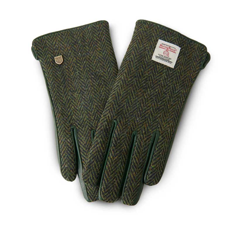 Ladies_Harris_Tweed_Gloves_Dark_Green_Herringbone