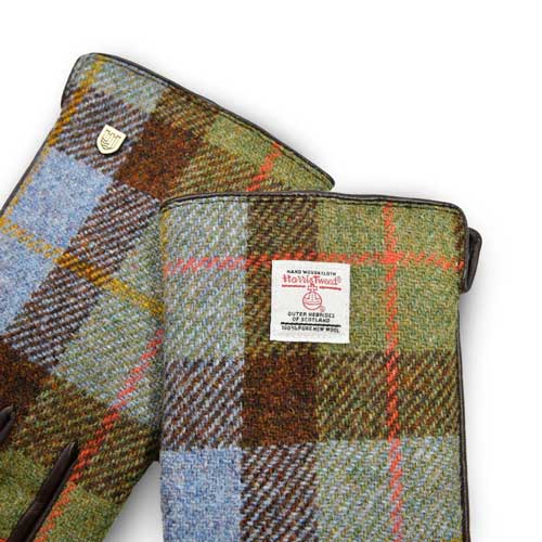 Gants pour homme en tweed Harris à carreaux bleu châtaigne – Image 3