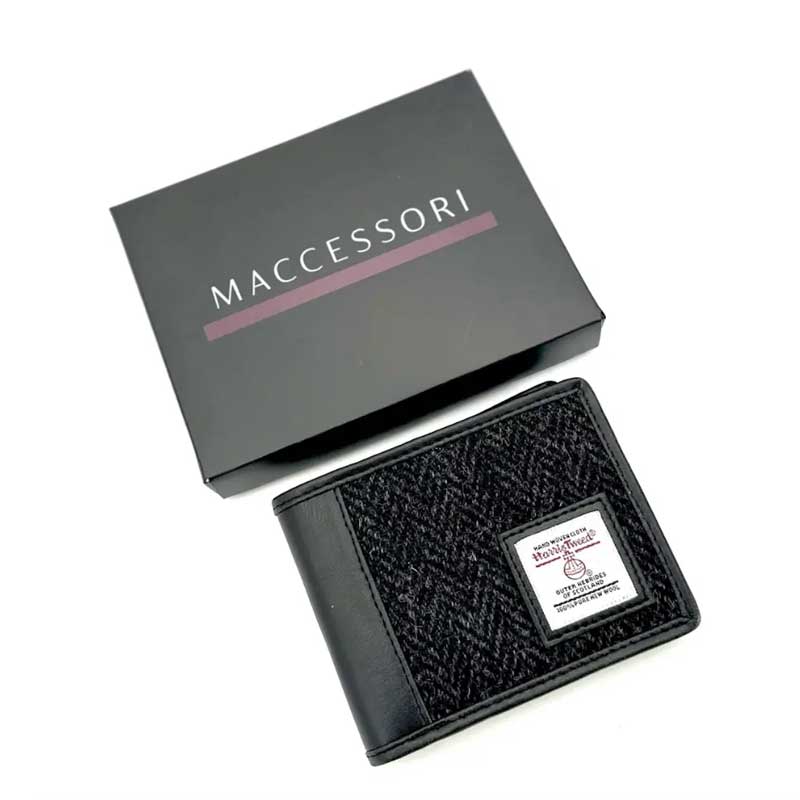 Harris Tweed Bifold Wallet In Charcoal - Afbeelding 4