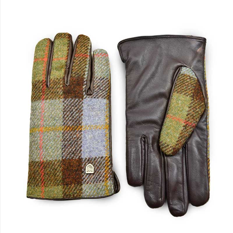 Gants pour homme en tweed Harris à carreaux bleu châtaigne – Image 4