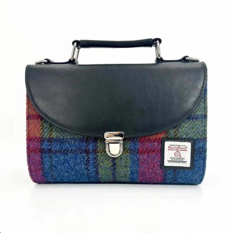 Harris_Tweed_Mini_Day_Bag_In_Blue_Pink_Check Harris_Tweed_Mini_Day_Bag_In_Blue_Pink_Check