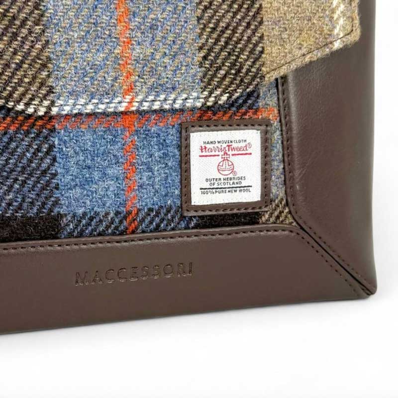 Harris Tweed Highland Messenger Bag In Blue/Brown Check - Afbeelding 4