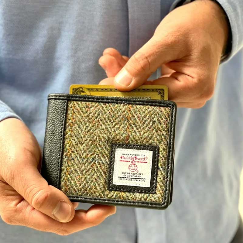 Harris Tweed Bifold Wallet In Country Green - Afbeelding 4