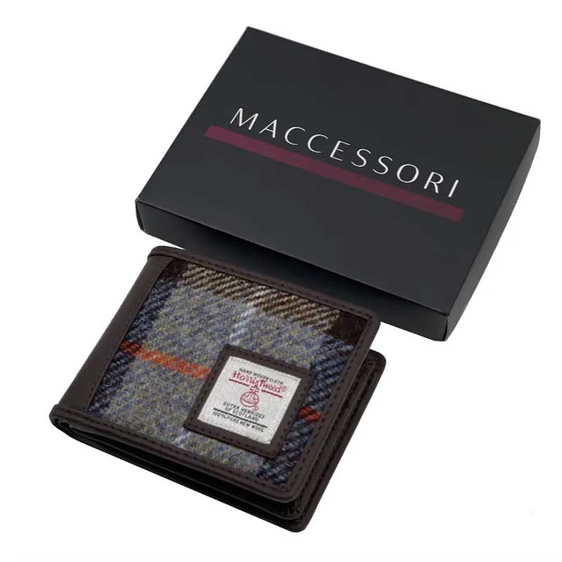 Harris Tweed Bifold Wallet In Blue Brown Check - Afbeelding 4