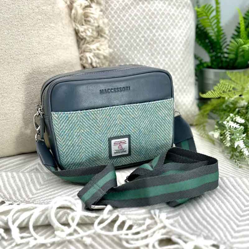 Harris Tweed Camera Bag In Turquoise Herringbone - Afbeelding 6