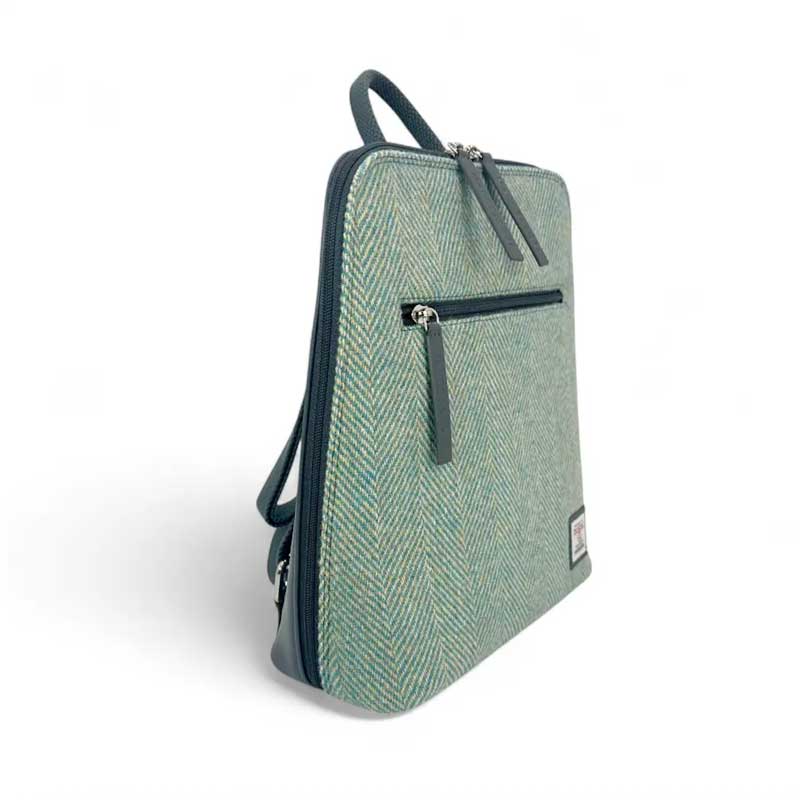 Harris Tweed Backpack In Turquoise Herringbone - Afbeelding 3
