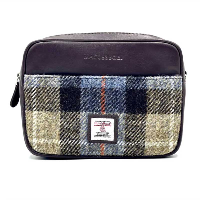 Harris Tweed Camera Bag In Blue/Brown Check - Afbeelding 3