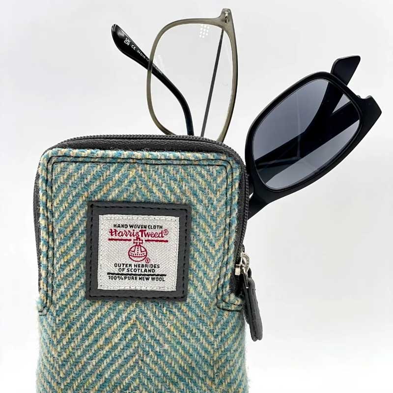 Harris_Tweed_Double_Glasses_Sleeve_in_Turquoise_Herringbone Harris_Tweed_Double_Glasses_Sleeve_in_Turquoise_Herringbone