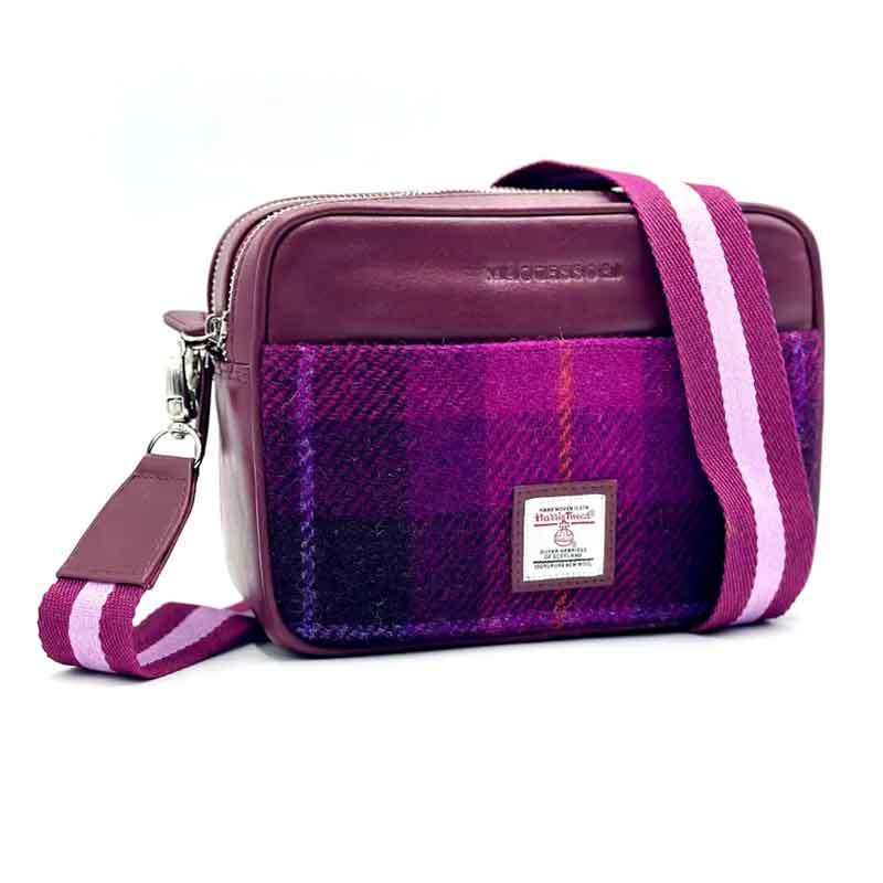 Harris Tweed Camera Bag In Purple Check - Afbeelding 4