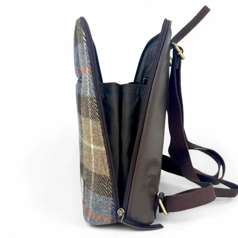 Harris Tweed Backpack In Blue/Brown Check - Afbeelding 4