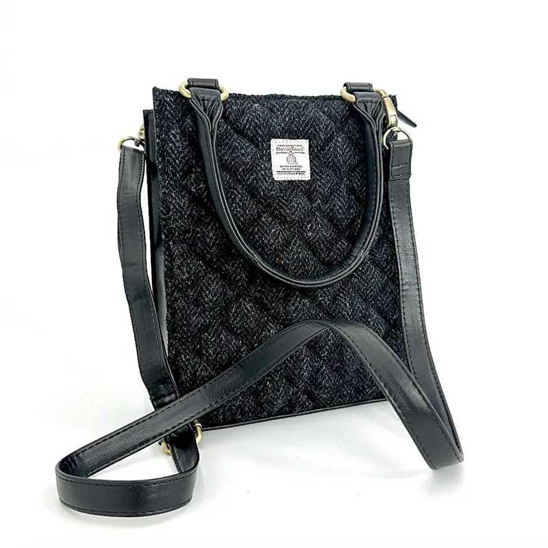 Harris Tweed Quilt Mini Tote Bag In Charcoal - Afbeelding 7