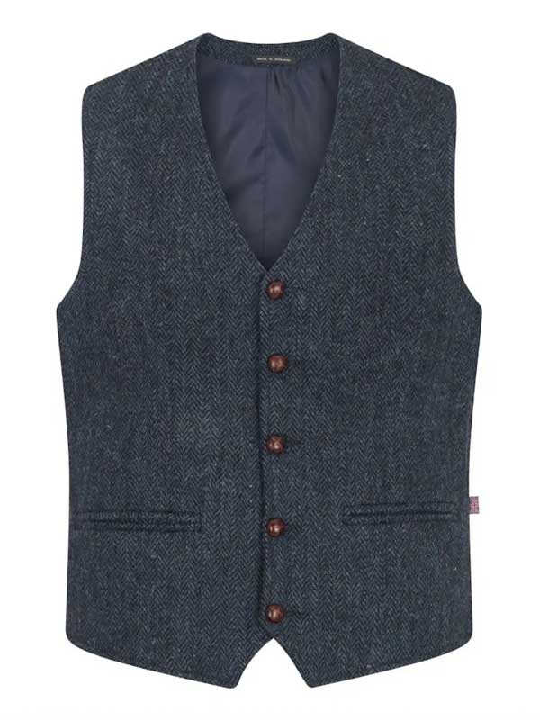 Gilet Harris Tweed Dalston bleu nuit