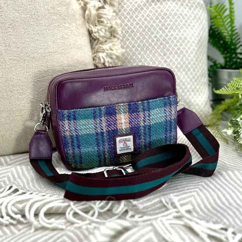 Harris Tweed Camera Bag In Green/Purple Plaid - Afbeelding 5