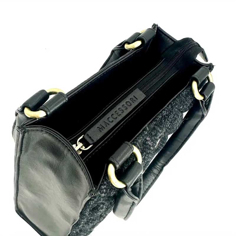 Harris Tweed Quilt Mini Tote Bag In Charcoal - Afbeelding 5