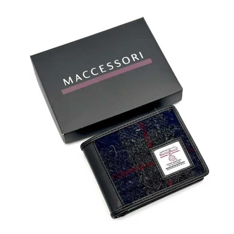 Harris Tweed Bifold Coin Wallet In Blue Check - Afbeelding 4