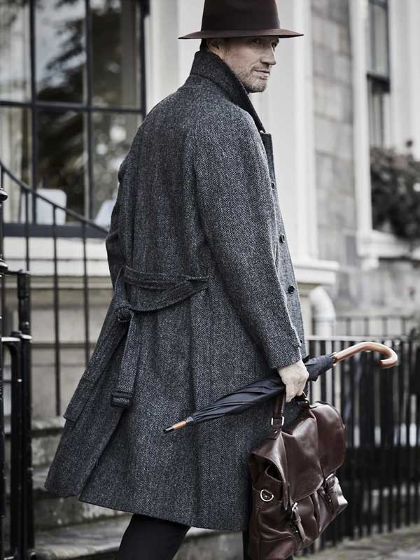 Harris Tweed Overjas Raglan, Charcoal - Afbeelding 4