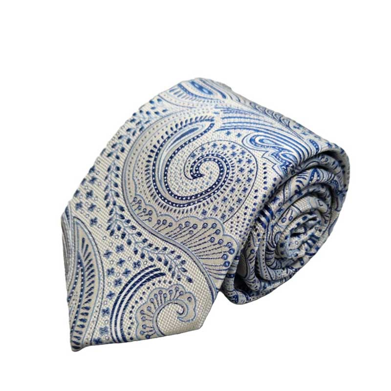 Cravate en soie ivoire bleu