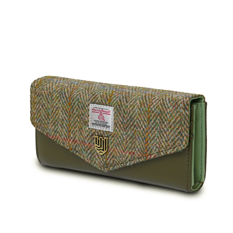 Portefeuille Harris Tweed - Grand fermoir - Motif à chevrons marron