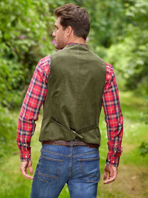 Corduroy Vestje "Wales" In Met Revers In Moss Green - Afbeelding 3