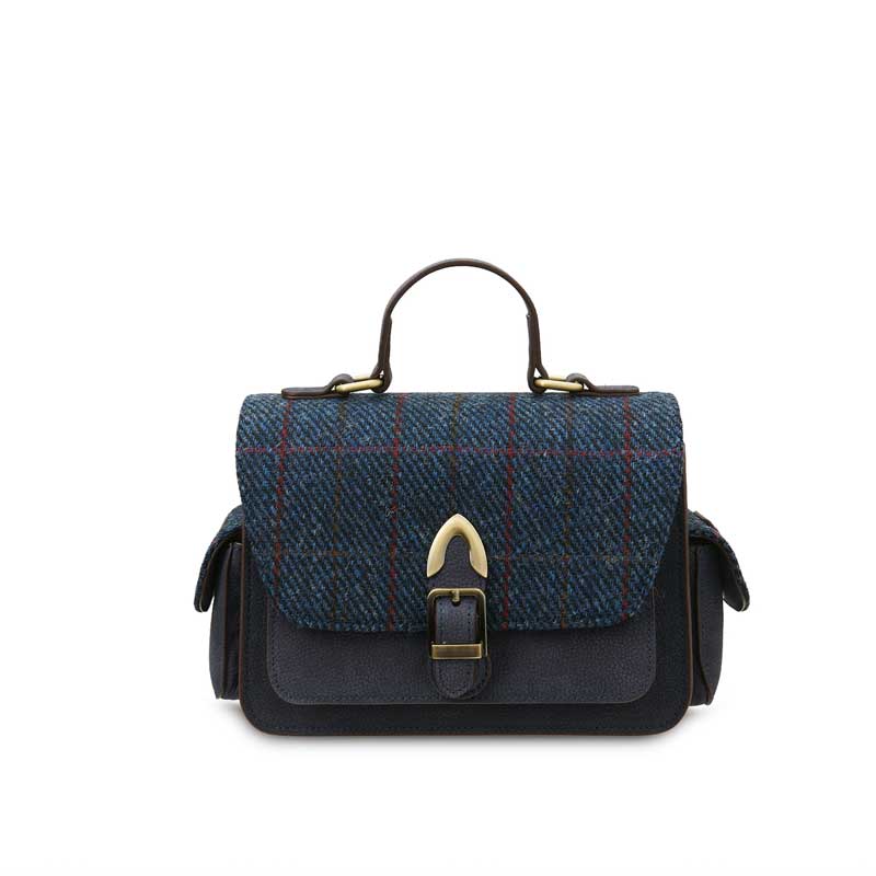 Sac bandoulière Harris Tweed - Le Melrose - Bleu marine à carreaux