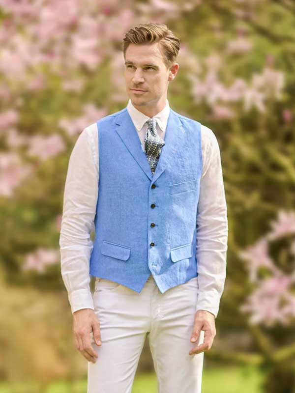 Linnen_Vestje_Wales_Met_Revers_In_Royal_Blue
