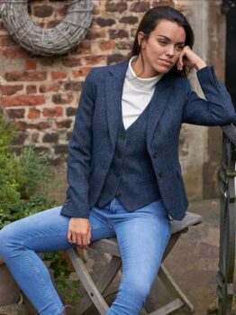 Harris tweed Dames Jasje Ami In Blue Herringbone