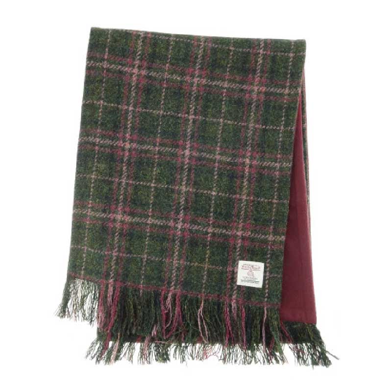 Harris_Tweed_Scarf_in__Dark_Green_And_Plum_