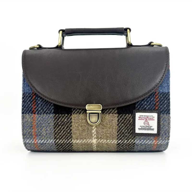 Sac de jour mini Harris Tweed à carreaux bleus et marrons Sac de jour mini Harris Tweed à carreaux bleus et marrons