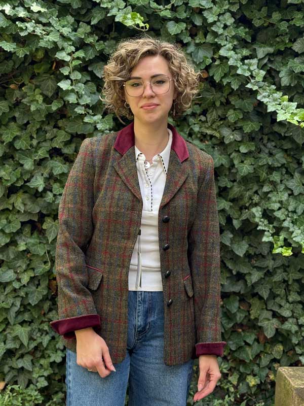 Veste pour femme en tweed Harris Maggie à carreaux rouges et bleus