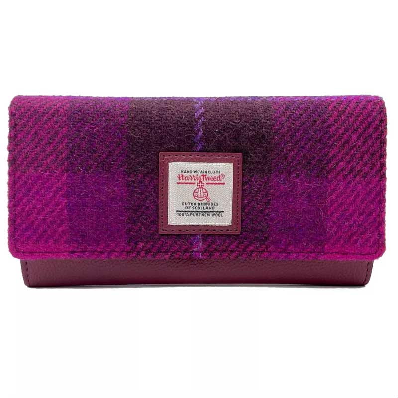 Pochette à enveloppe pour femme en tweed Harris à carreaux violets