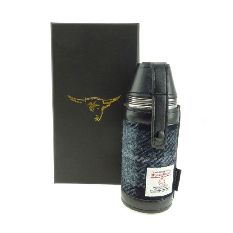 Harris_Tweed_Hunting_Flask_In_Grey_With_Rust_Overcheck