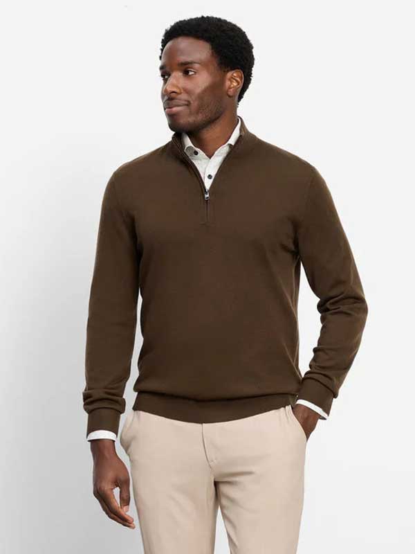 Pull Troyer marron décontracté OLYMP