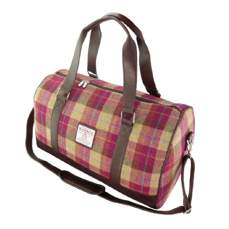 Sac week-end Harris Tweed Clyde couleur bordeaux tartan sable
